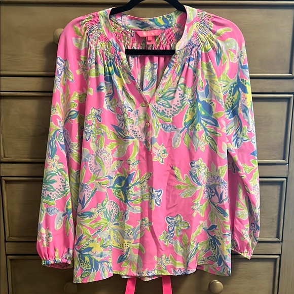 Lilly Pulitzer Tops - Lilly Pulitzer Pink and Green Floral Blouse